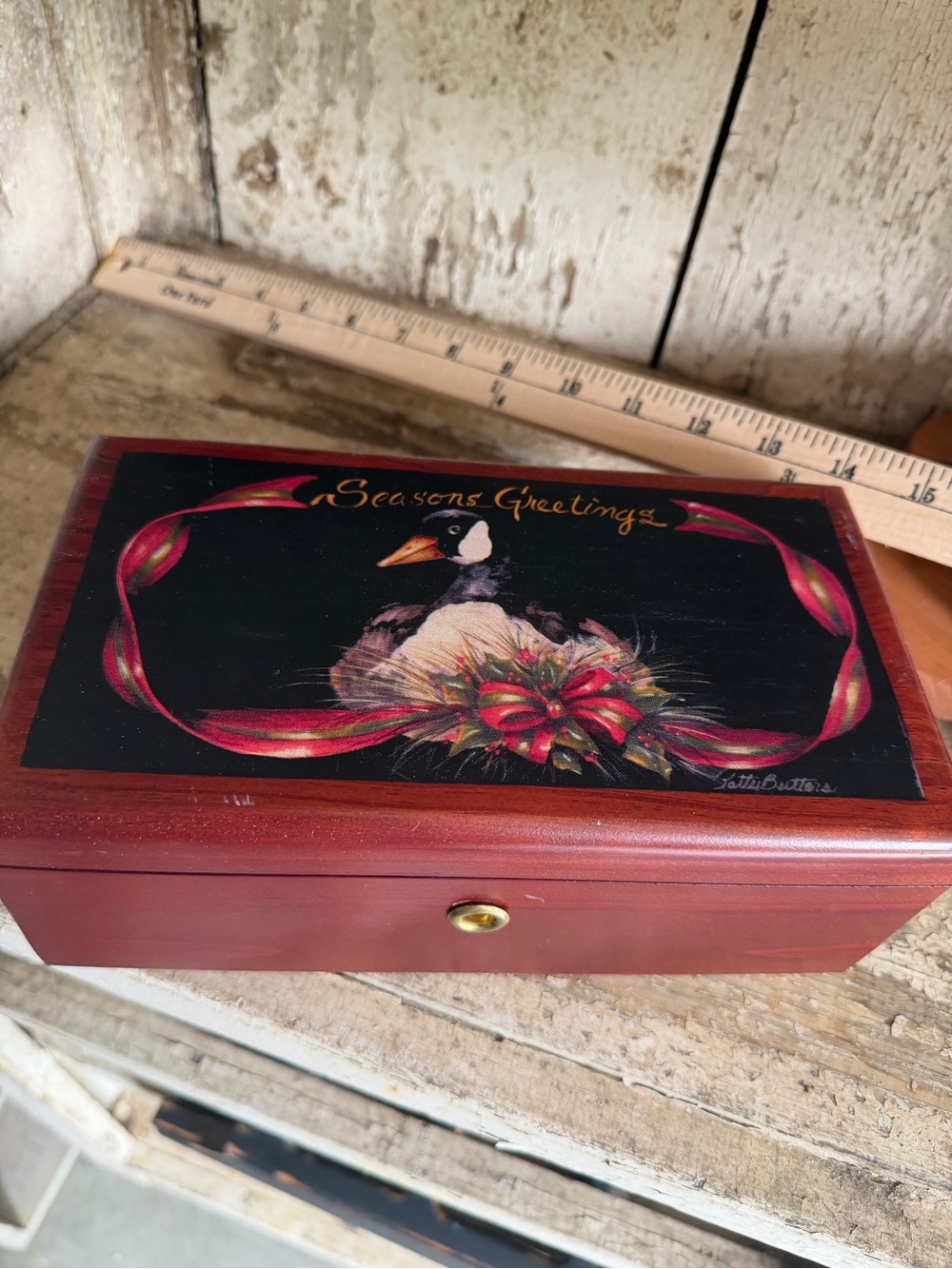 Lane - Season's Greetings Decorative Wooden Box with Duck  bows Motif
